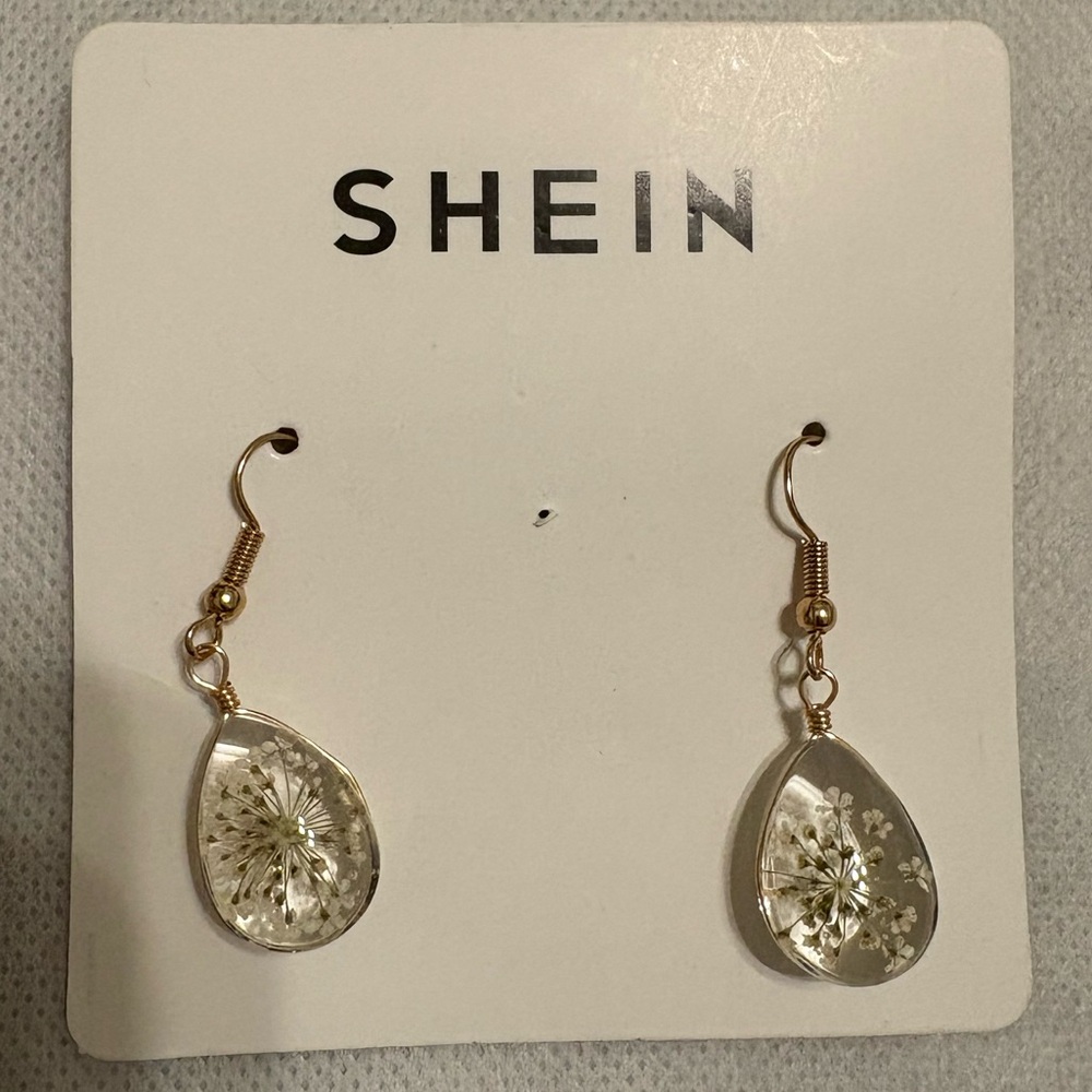 SHEIN Gold and Clear Teardrop Earrings